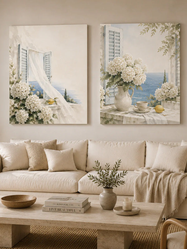 White Summer | Open Shutters — Coastal Window Canvas Wall Art – By SOLEN ART
